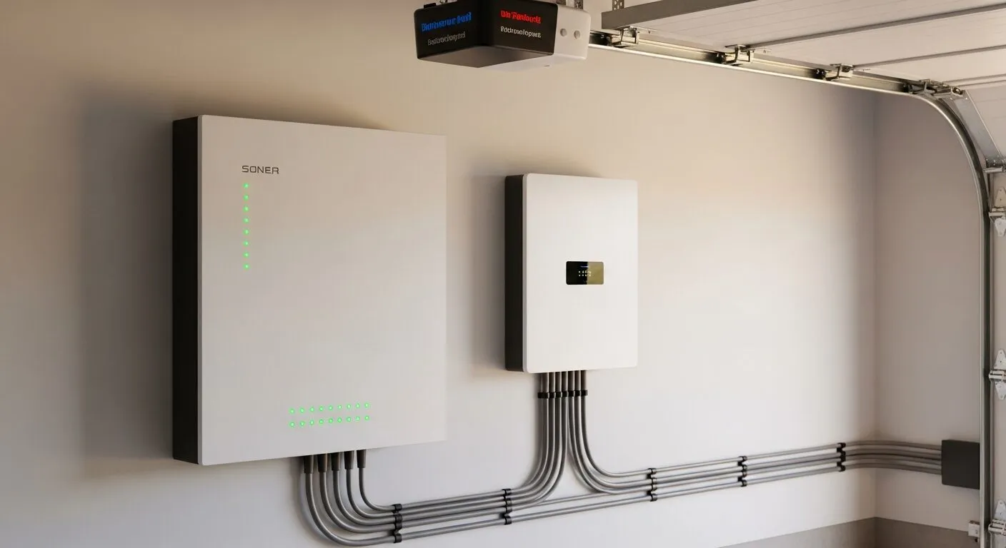 Home battery installation by Battery Install Co — wall-mounted lithium home battery paired with a hybrid inverter